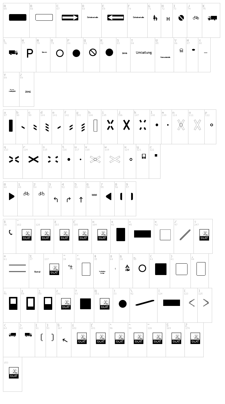 Zeichen font map